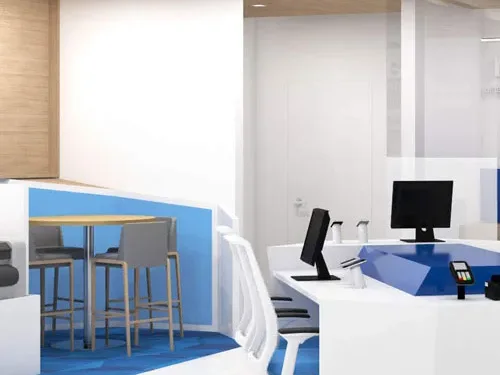 Bank branch interior with clean counters