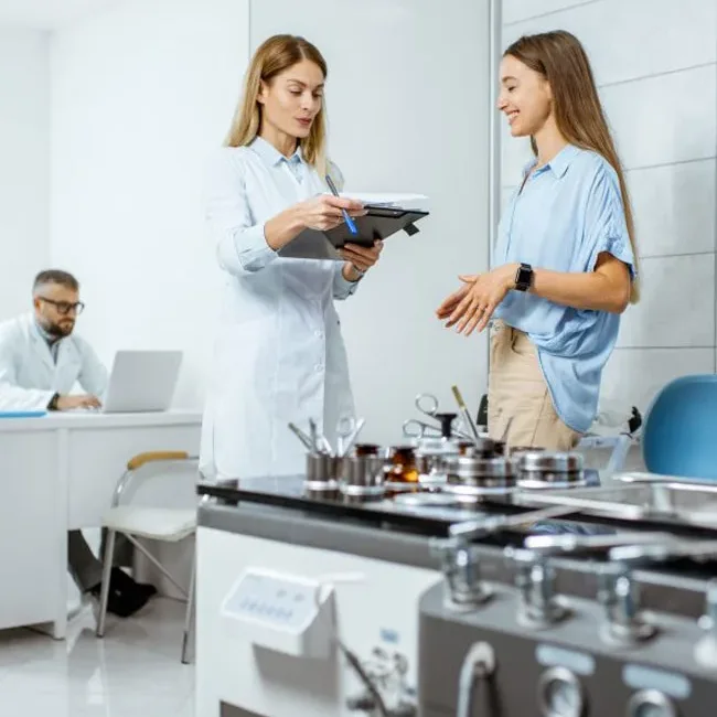 Clinic staff in a freshly cleaned treatment area