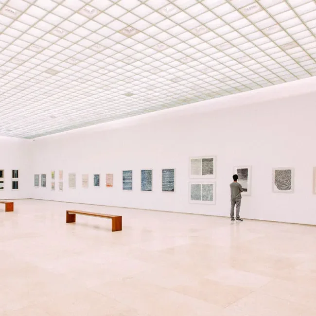 Bright gallery with stone floor